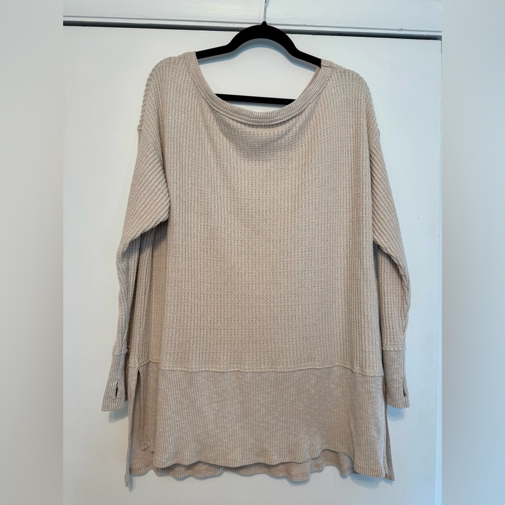 American Eagle Outfitters Beige Waffle Knit Sweater